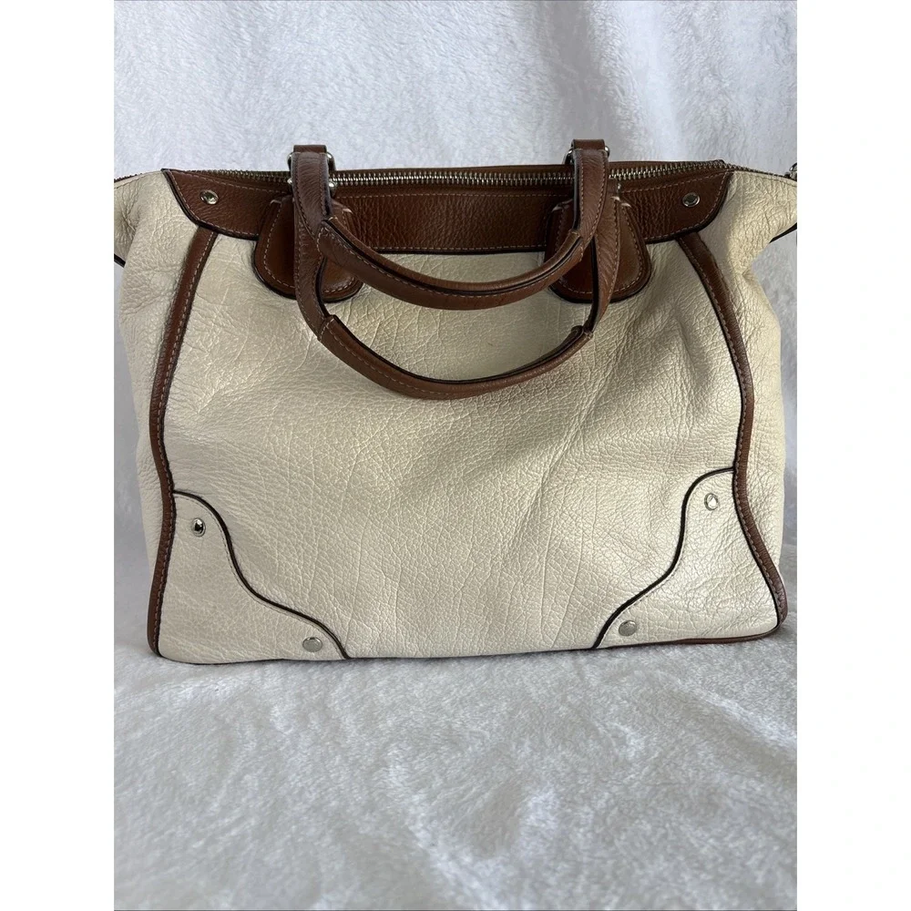 COACH Spectator Satchel Bag Cream Brown Leather Crossbody Top Handle F37679